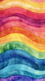 Layered rainbow watercolor waves with dotted accents.