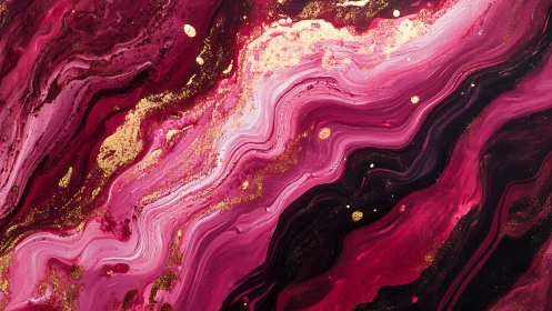 Velvety magenta waves flow with shimmering golden accents
