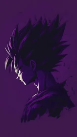 Brooding anime hero glowing in bold violet shadows.