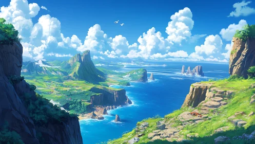 Fantasy Coastal Landscape with Towering Sea Cliffs