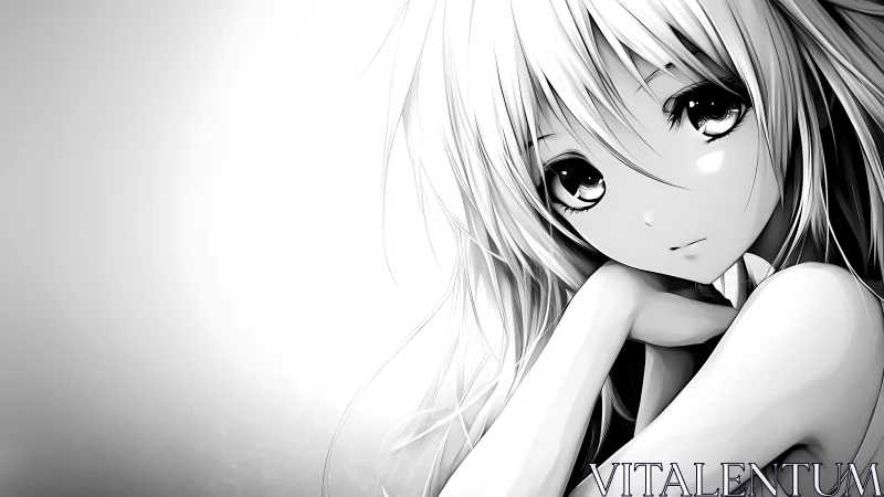 Melancholic anime girl gazes softly into high key light