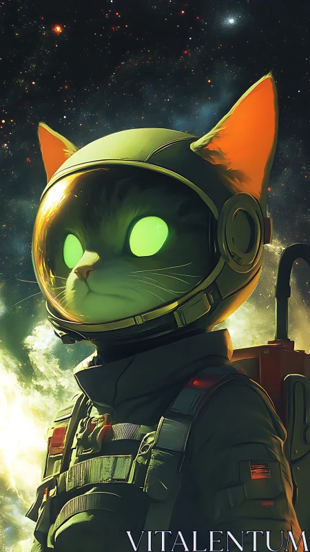 Stargazing Space Cat Adventurer in a Glowing Galaxy Suit.