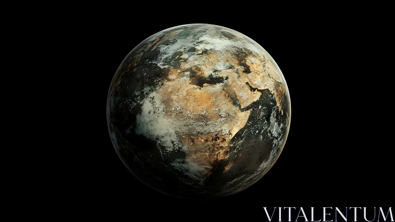 Scarred desert Earth drifts like a weathered cosmic relic