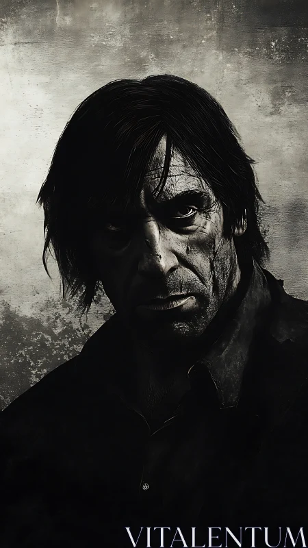 Monochrome male portrait with high contrast shadows.