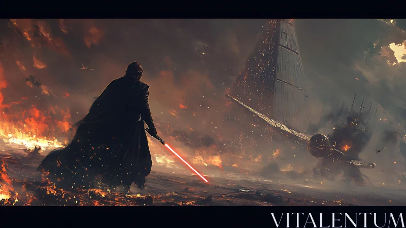 Sith warrior dominates volcanic battlefield in digital inferno.