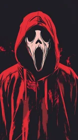 Red hooded reaper figure with screaming skull mask.