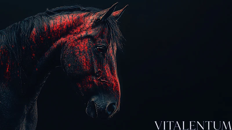 Shadowed black horse glows with striking red highlights