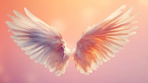 Sunlit angel wings unfurl softly across a pastel dawn sky