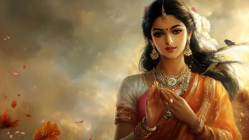 Elegant woman in traditional Indian attire portrait.