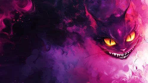 Digital illustration depicting menacing feline creature with luminous golden eyes and translucent sp