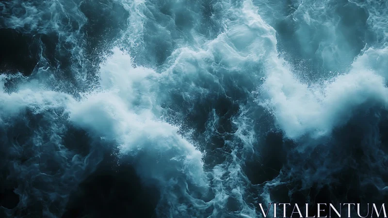 Storm-tossed ocean foam swirling in a wild teal maelstrom.