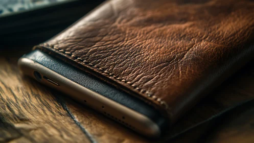 Premium leather smartphone case with metallic device