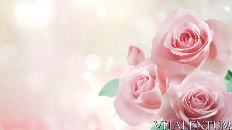 Pink roses with soft bokeh light effect in pastel composition