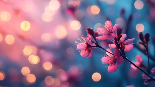 Cherry Blossoms with Bokeh Illumination: Optical Depth Composition.