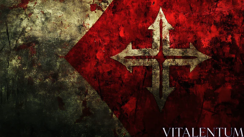 Grunge cross emblem overlays on textured red and gray field