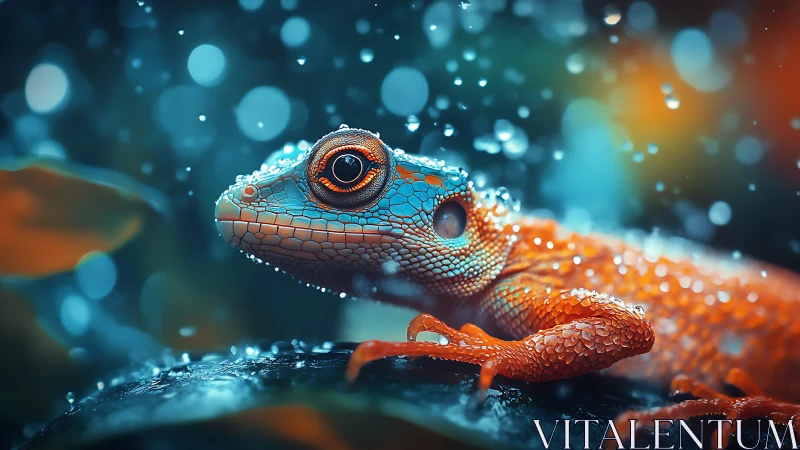 Colorful gecko rendered in high detail with water droplets