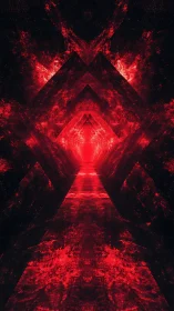 Crimson fractal corridor races toward a molten digital vortex