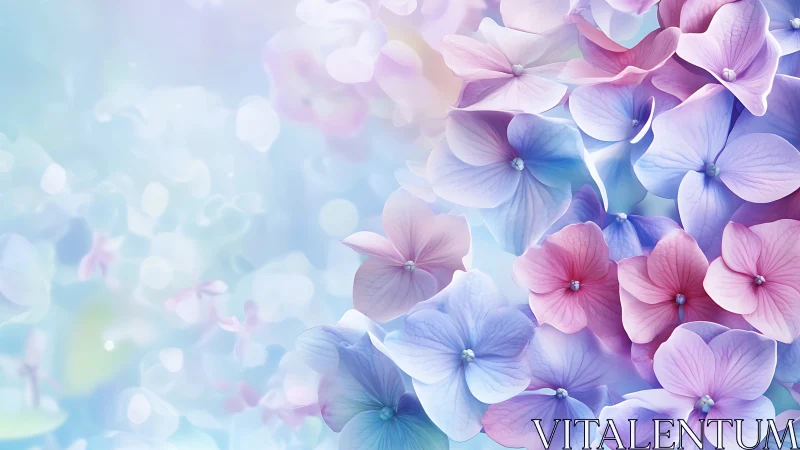 Ethereal Hydrangea Blossoms in Soft Pastel Hues.
