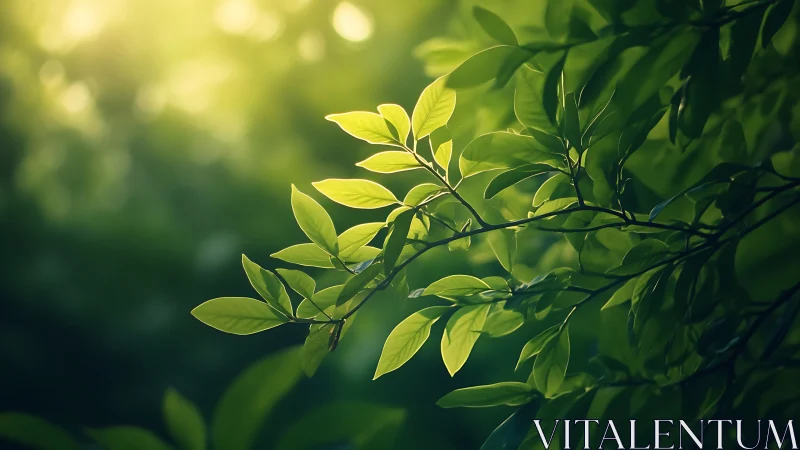 Sunlit Green Leaves in Soft Focus Nature Photography.