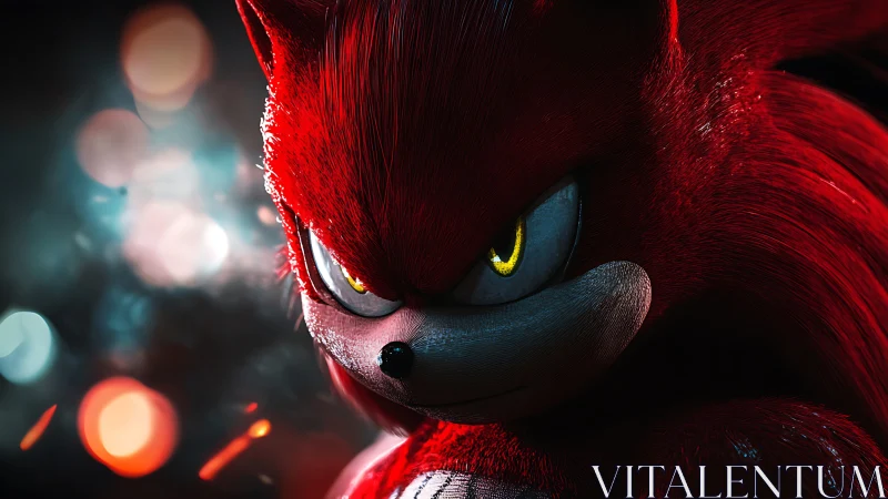 Red anthropomorphic hedgehog rendered in dramatic 3D closeup