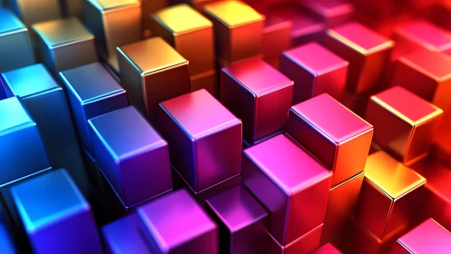 Colorful metallic cubes form dense geometric 3D grid