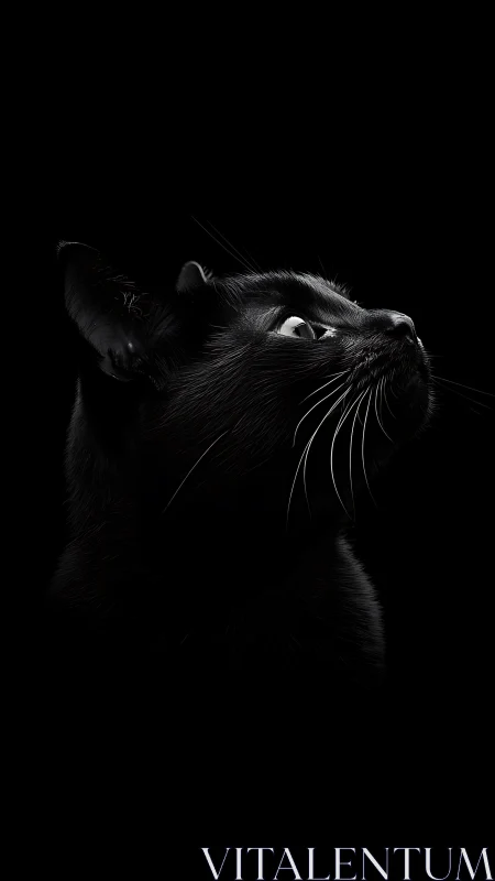 Black Cat Portrait Against Dark Background