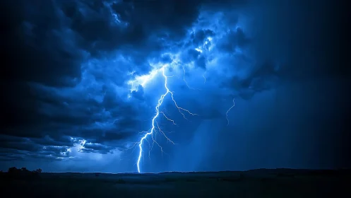 Midnight lightning rips open a storm-shrouded rural horizon