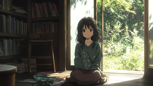 Sunlit library doorway cradles a quietly blooming afternoon