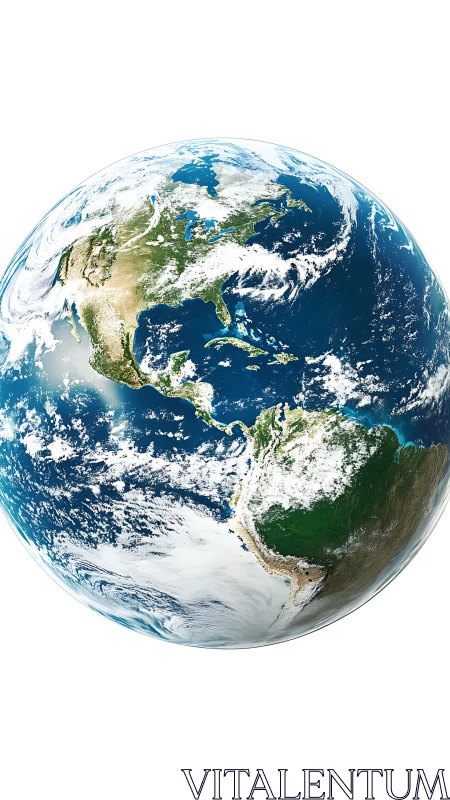 Vibrant Earth floats in white space with vivid blue oceans