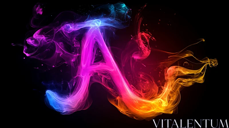 Neon smoke letter A in multicolor luminous swirl composition.