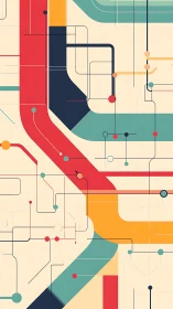 Colorful transit lines weave a playful modern city map