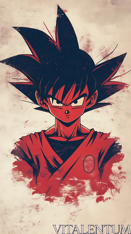 Stoic anime warrior portrait with bold red ink splashes