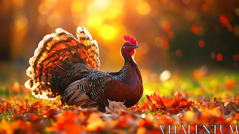 Wild Turkey Struts Through Autumn's Fiery Tapestry