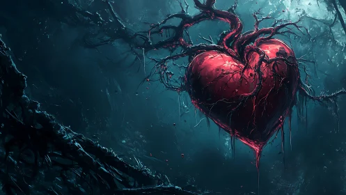 Bioluminescent Heart Organ in Aqueous Environment.