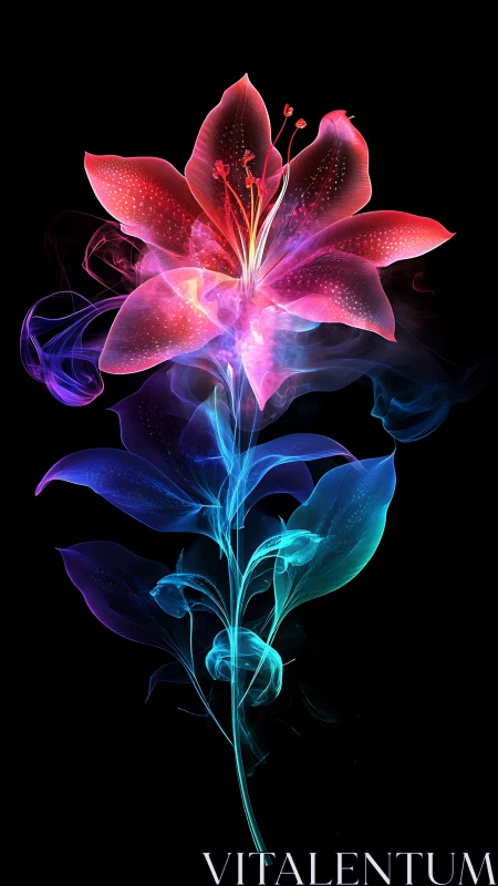 Digital neon flower render shows translucent gradients on black