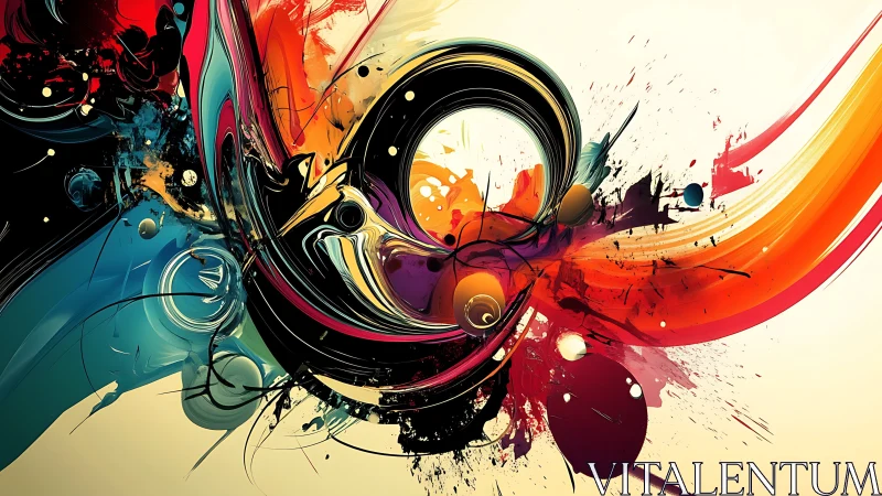 Dynamic abstract vortex with sweeping chromatic ribbon forms.