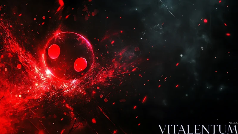 Luminescent red orb with dual cores in fractured nebular void