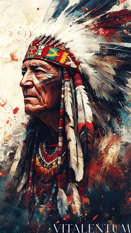 Elder in feathered warbonnet stands amid swirling pigment storm