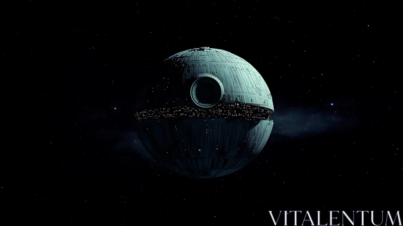 Spherical space station model rendered against deep star field