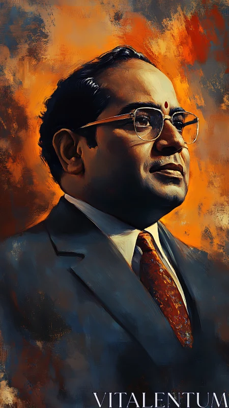 Portrait of dignified man in suit under fiery light.