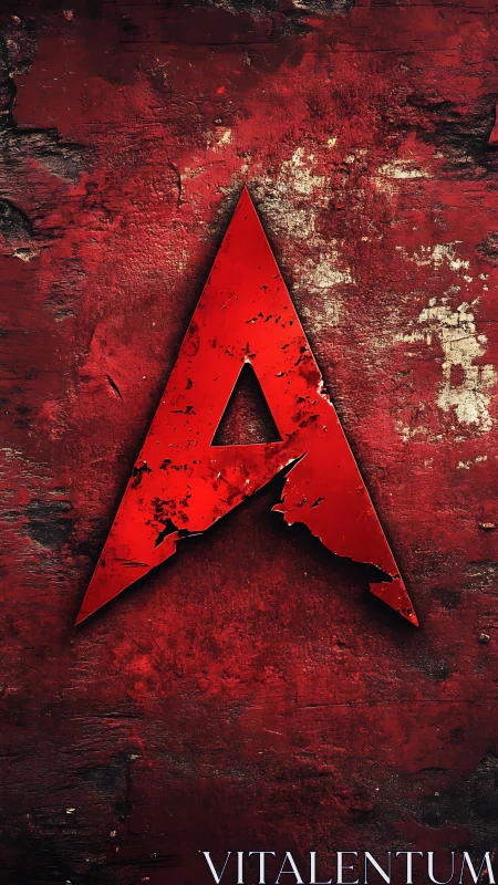 Fragmented red letter A emblem on distressed textured wall