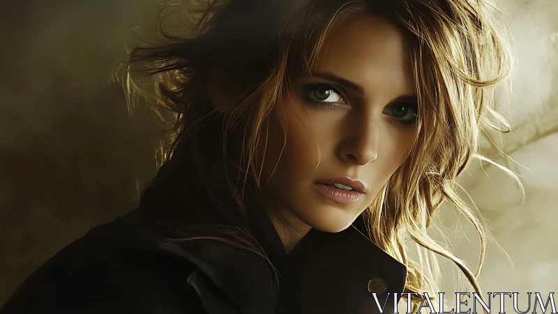 Moody portrait captures a thoughtful woman in soft golden light