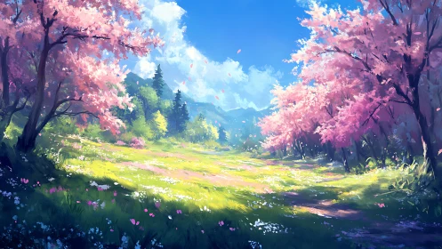 Sunlit cherry lane where spring daydreams drift quietly.