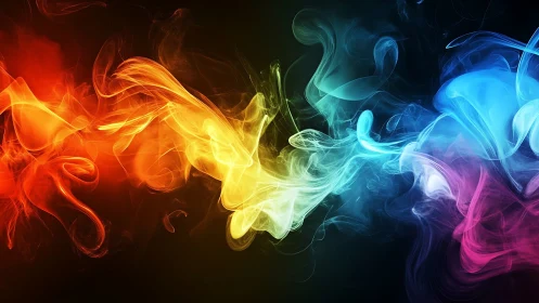 Multichromatic volumetric smoke ribbons with dynamic light gradients