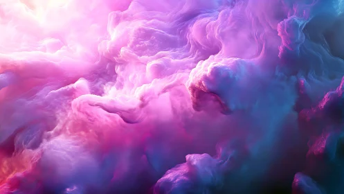 Abstract volumetric cloudscape in pink and purple hues.
