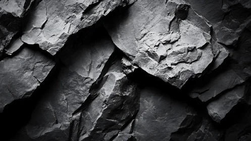 Jagged Dark Stone Texture in Dramatic Monochrome Photography.
