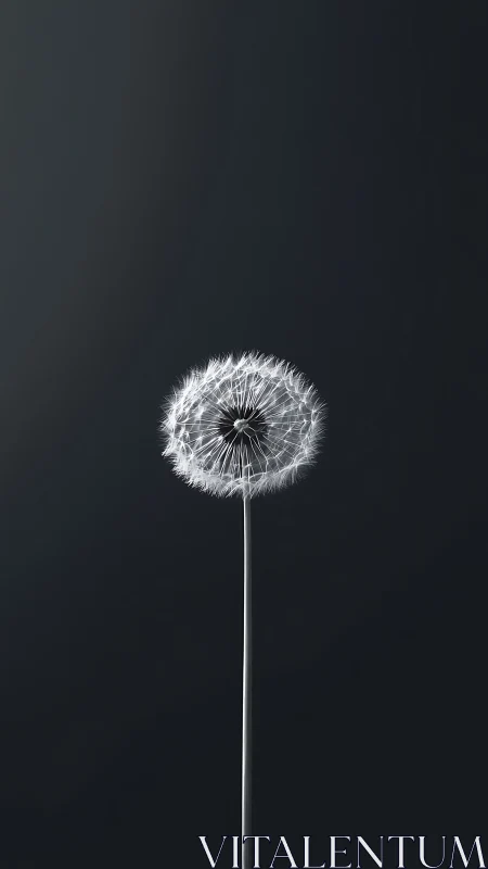 Single dandelion seed head on dark minimalist background.