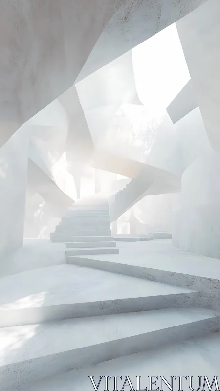 Monolithic Concrete Stairwell Ascends Through Angular Light-Filled Chamber.