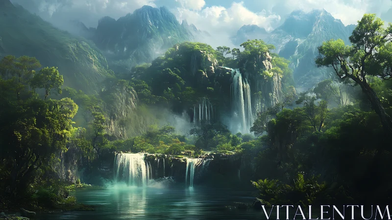 Emerald cascades unveil a hidden mountain jungle sanctuary.