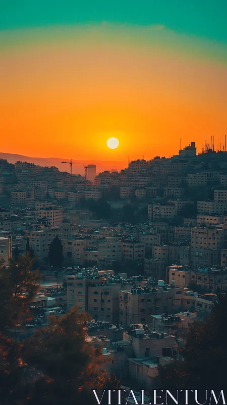 Thermal gradient sunset over high-density hillside cityscape.
